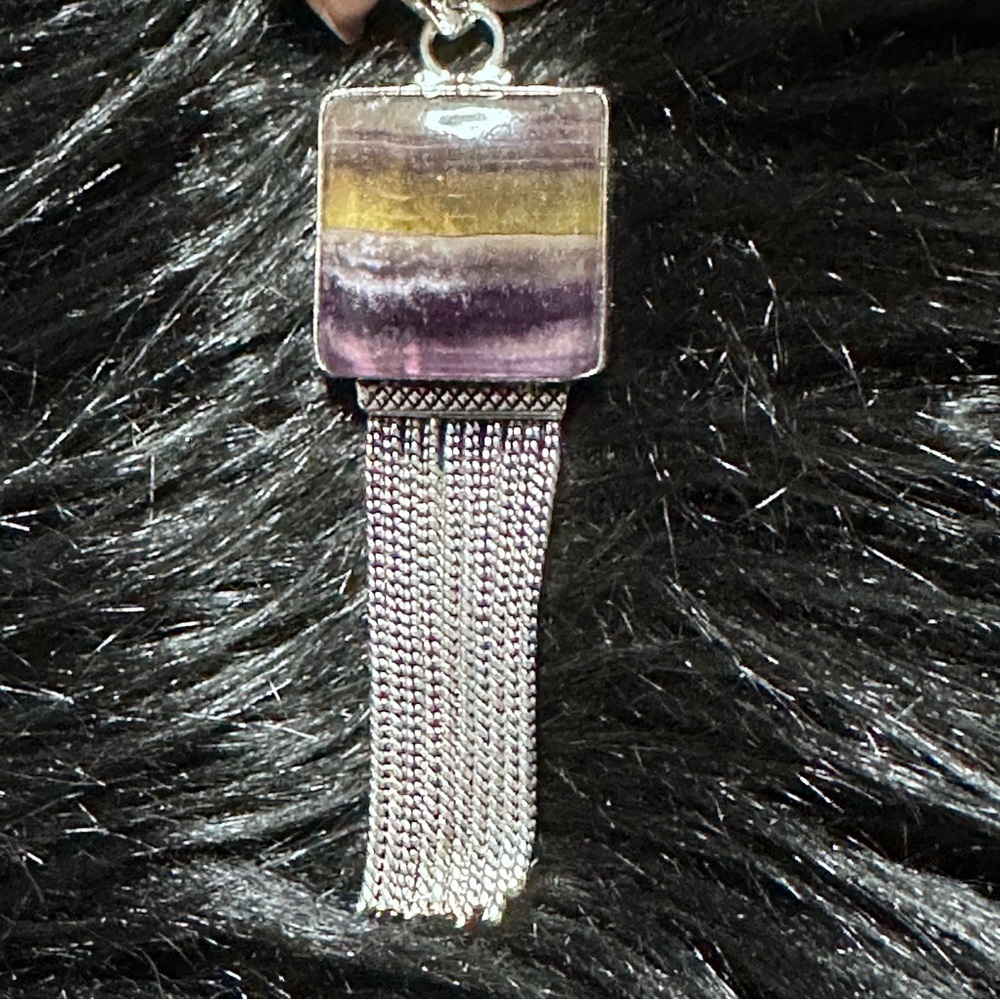Artisan Handcrafted Jewelry Fluorite Purple and Yellow Banded Stone Tassel